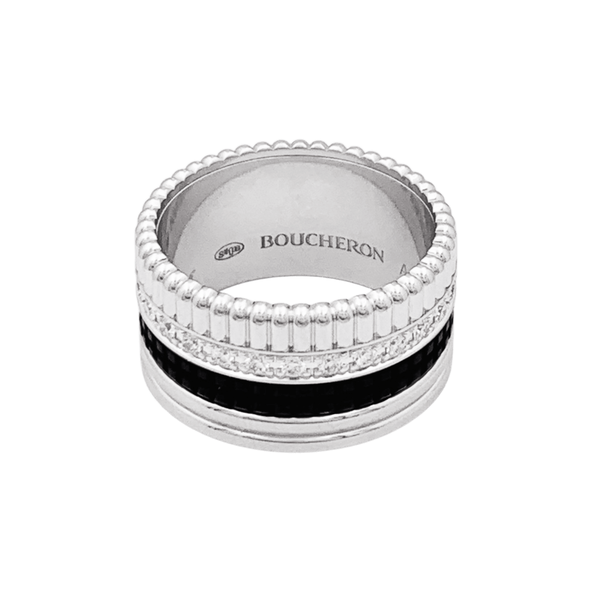 Bague Bandeau BOUCHERON "Quatre Black Édition Large" en or blanc et diamants - Castafiore