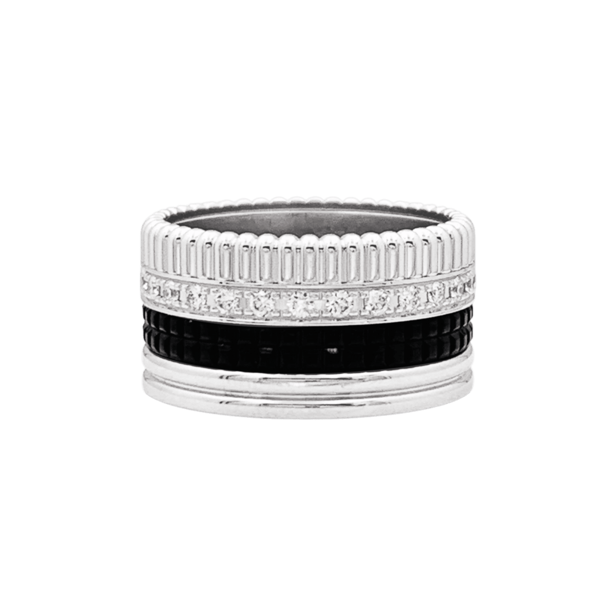 Bague Bandeau BOUCHERON "Quatre Black Édition Large" en or blanc et diamants - Castafiore