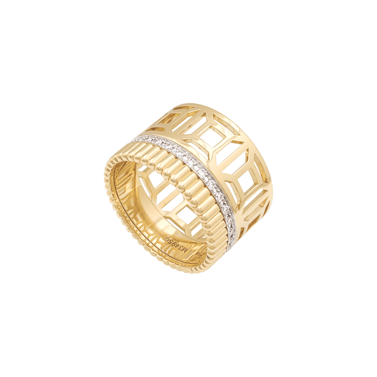 Bague Bandeau BOUCHERON "Quatre Radiat Edition Ajourée" en or blanc, or jaune et diamants - Castafiore