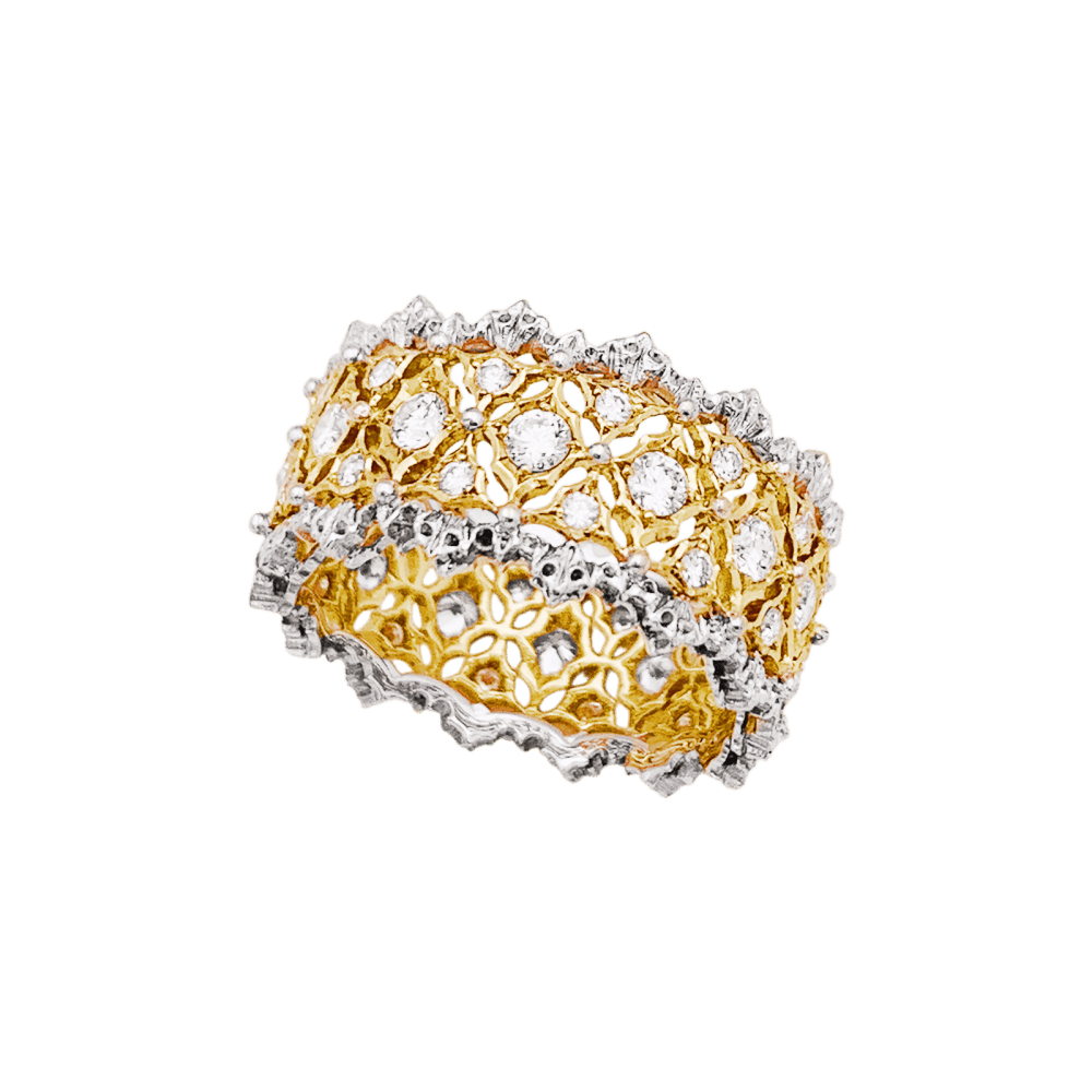 Bague Bandeau BUCCELLATI "Eternelle Band" en or jaune, or blanc et diamants - Castafiore