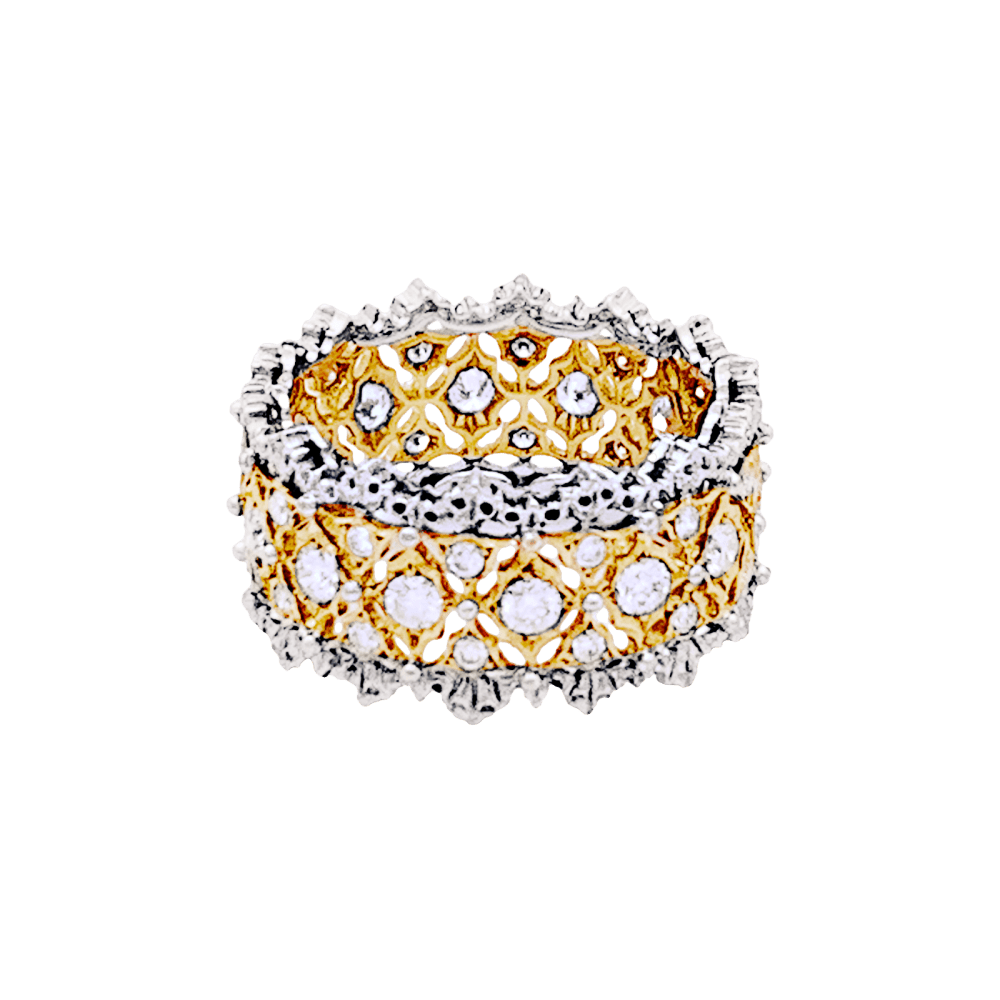 Bague Bandeau BUCCELLATI "Eternelle Band" en or jaune, or blanc et diamants - Castafiore