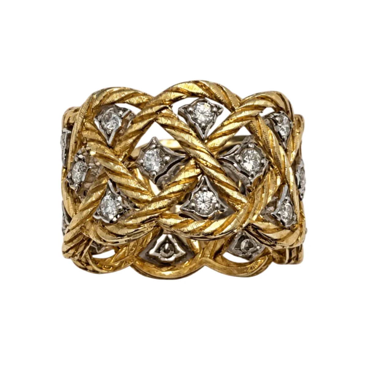 Bague Bandeau BUCCELLATI "Éternelle Étoilée" en or blanc, or jaune et diamants - Castafiore