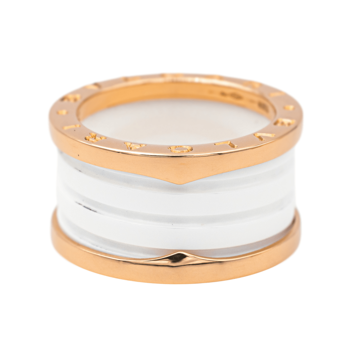 Bague Bandeau BULGARI "B.Zéero1" en or rose et céramique - Castafiore