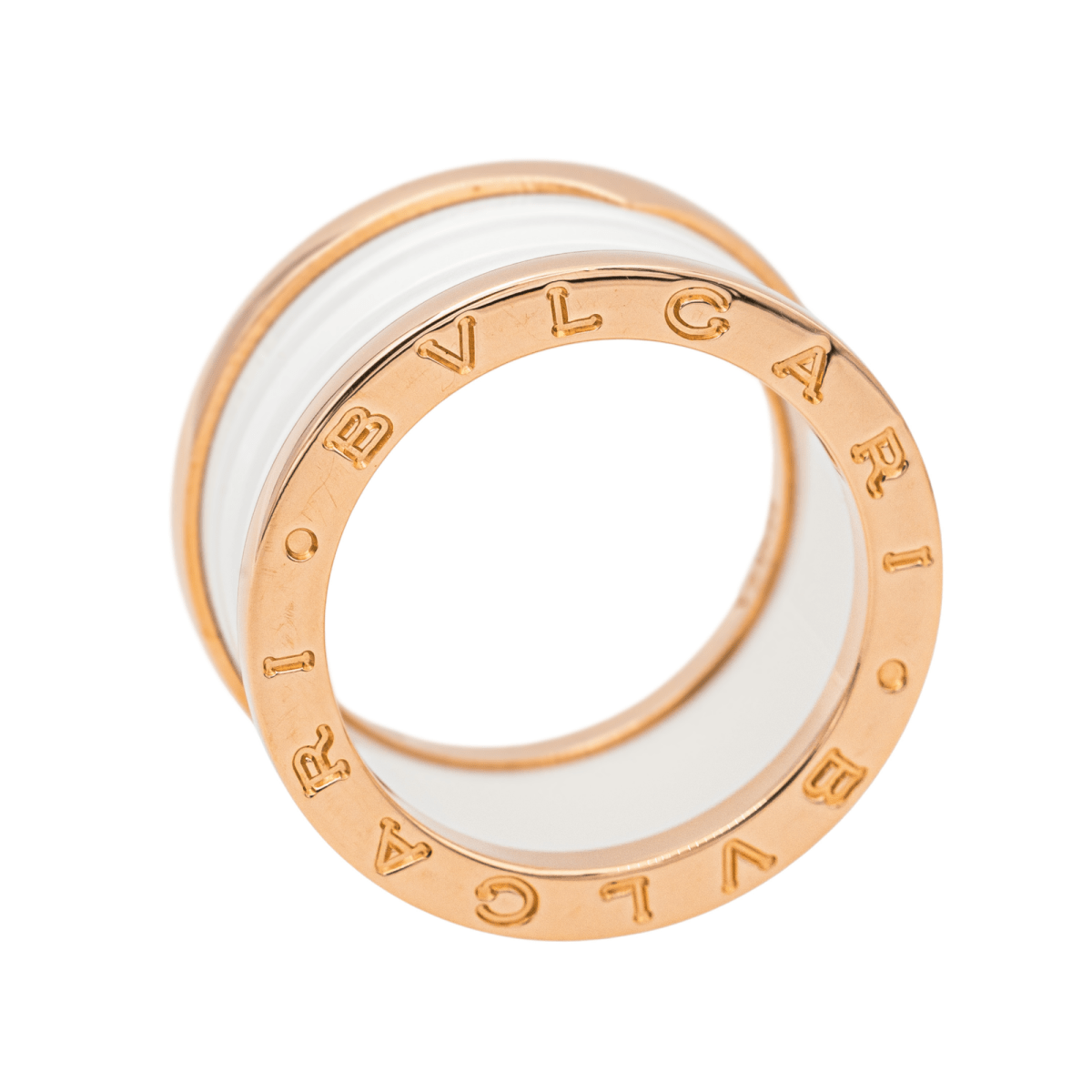 Bague Bandeau BULGARI "B.Zéero1" en or rose et céramique - Castafiore