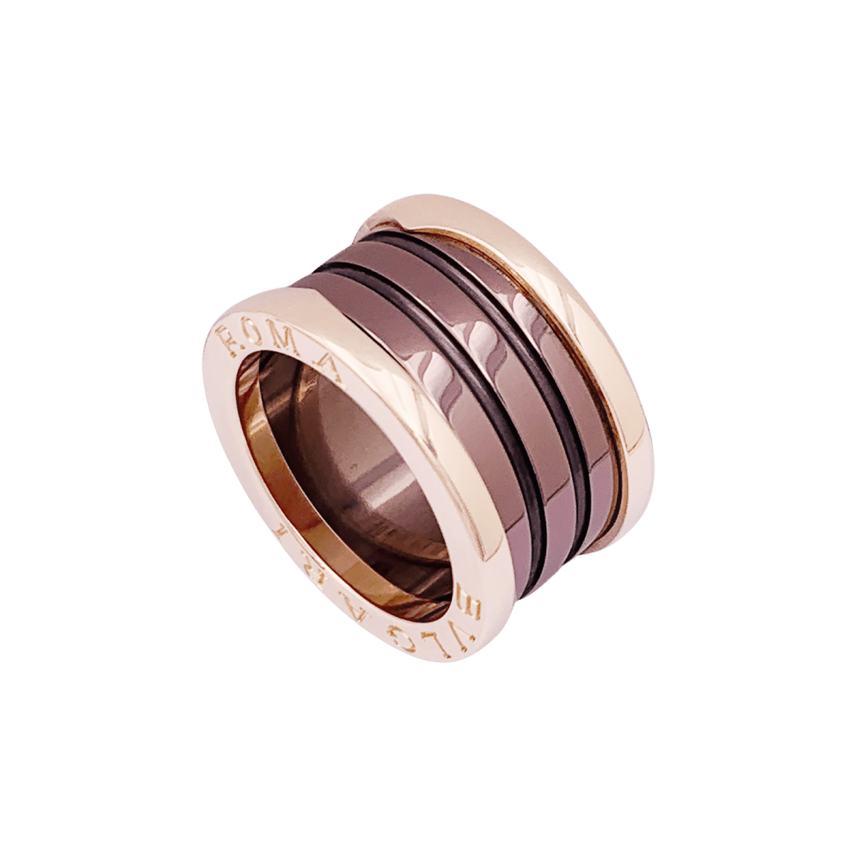 Bague Bandeau BULGARI "B.Zero1" en or rose, céramique et métal - Castafiore