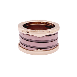 Bague Bandeau BULGARI "B.Zero1" en or rose, céramique et métal - Castafiore