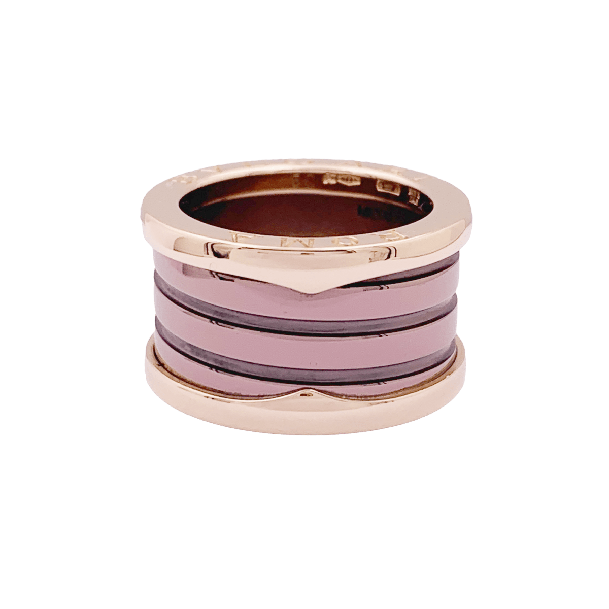 Bague Bandeau BULGARI "B.Zero1" en or rose, céramique et métal - Castafiore