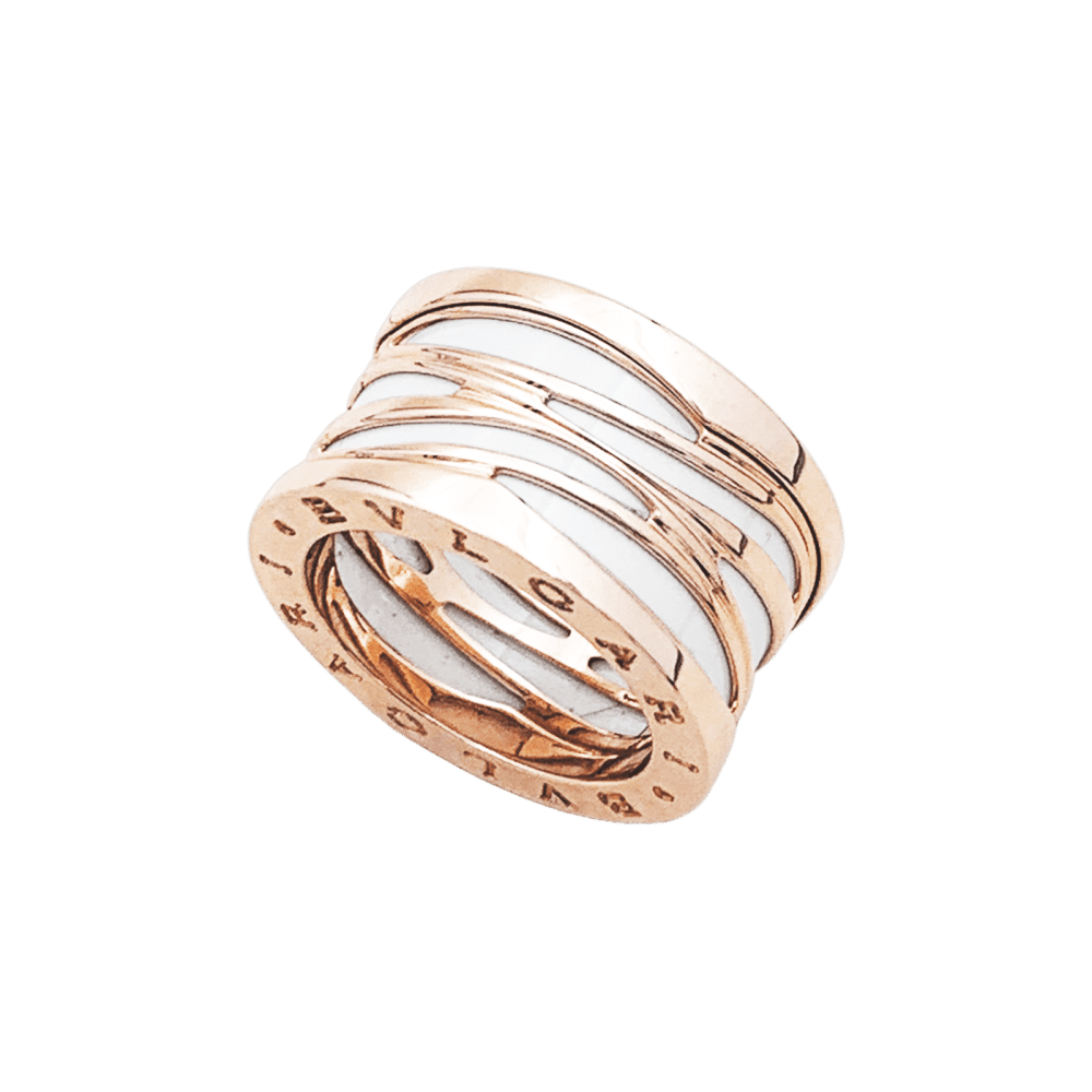 Ring Bulgari "B.Zero1 Zaha Hadid" in rose gold and ceramic white.