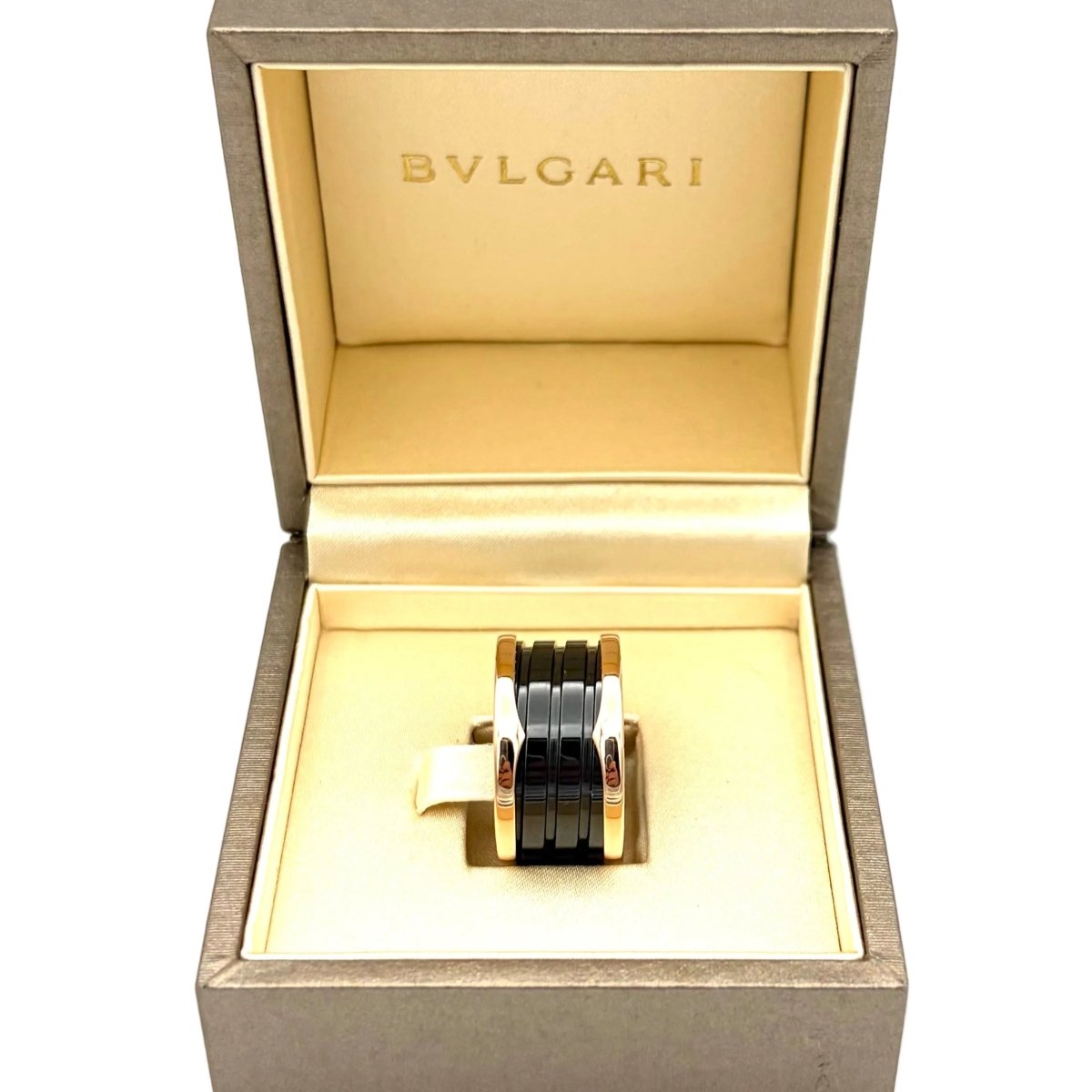 Bague Bandeau BULGARI "B.Zéro1" en or rose et céramique - Castafiore