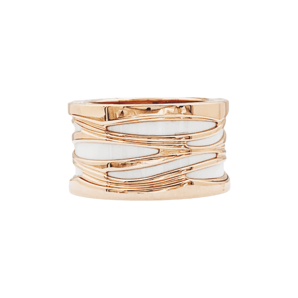 Ring Bulgari "B.Zero1 Zaha Hadid" in rose gold and ceramic white.