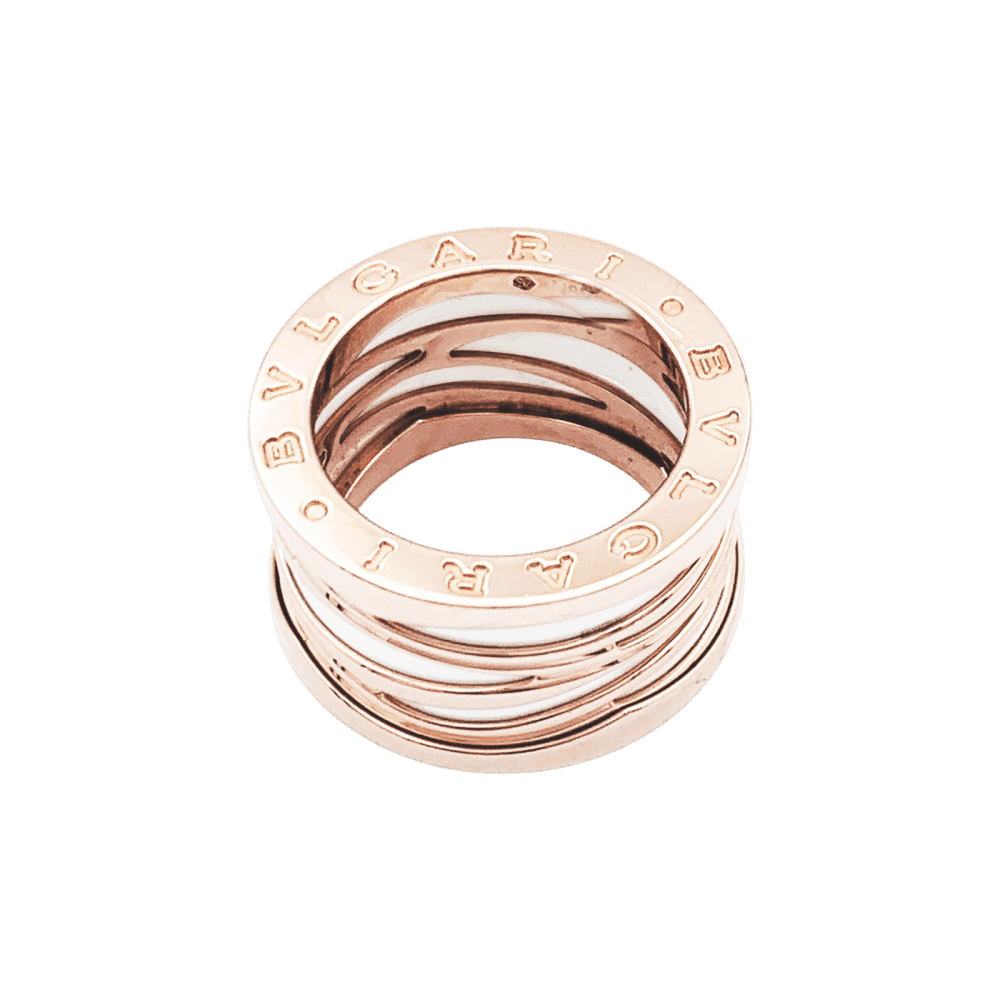 Ring Bulgari "B.Zero1 Zaha Hadid" in rose gold and ceramic white.
