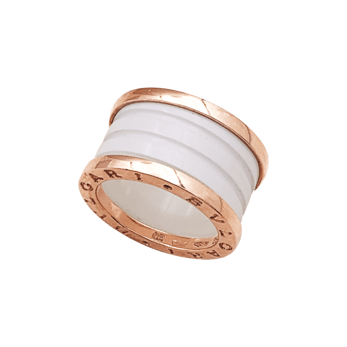 Bague Bandeau BULGARI "B.Zero1" GM en or rose et céramique - Castafiore