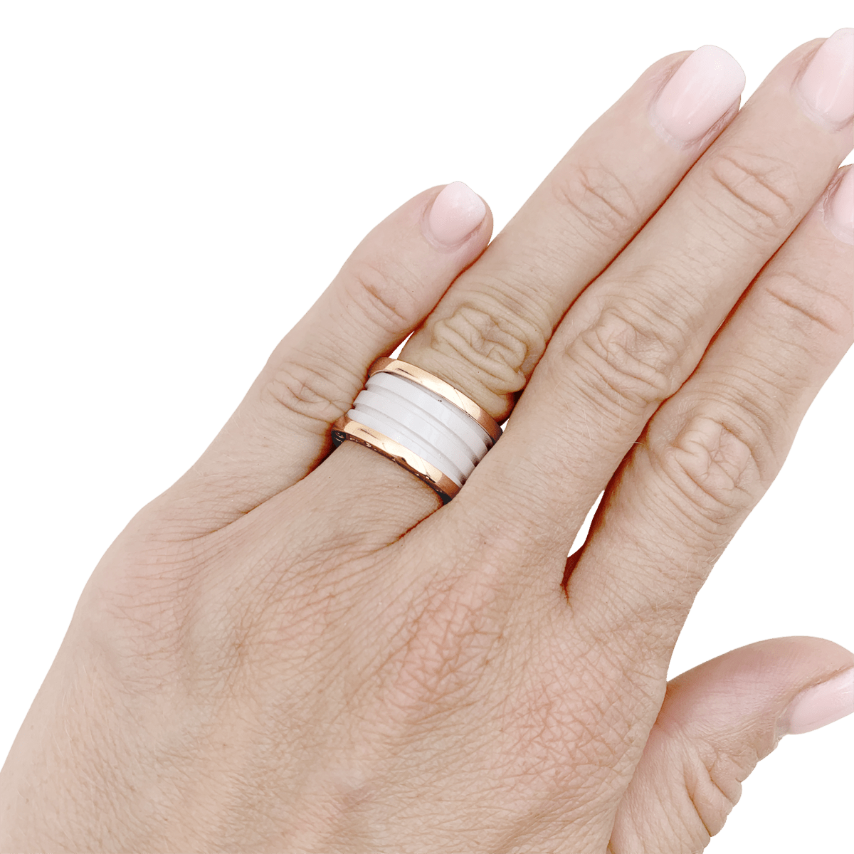 Bague Bandeau BULGARI "B.Zero1" GM en or rose et céramique - Castafiore