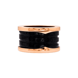Bague Bandeau BULGARI "B.Zero1" GM en or rose et céramique - Castafiore