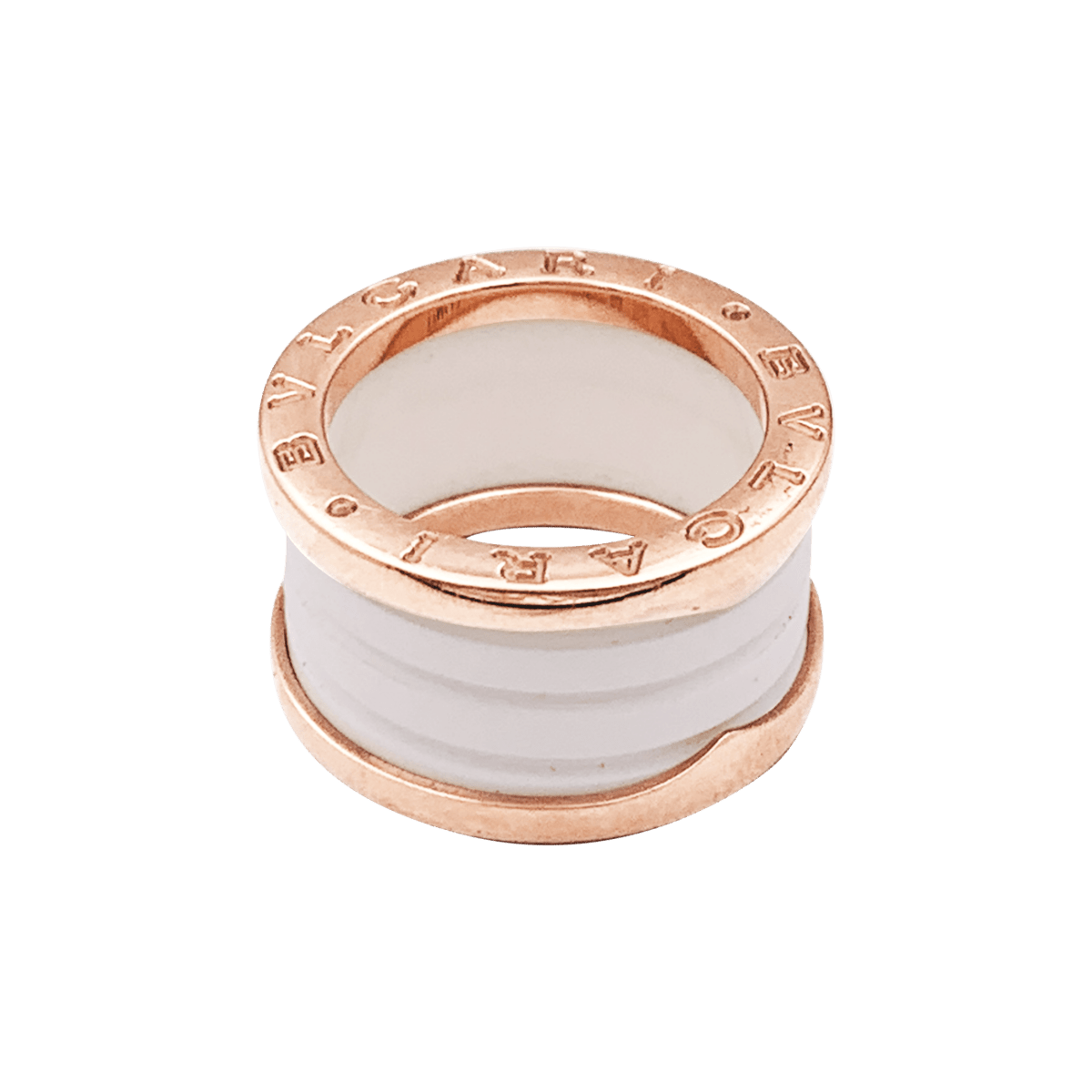 Bague Bandeau BULGARI "B.Zero1" GM en or rose et céramique - Castafiore