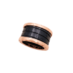 Bague Bandeau BULGARI "B.Zero1" GM en or rose et céramique - Castafiore