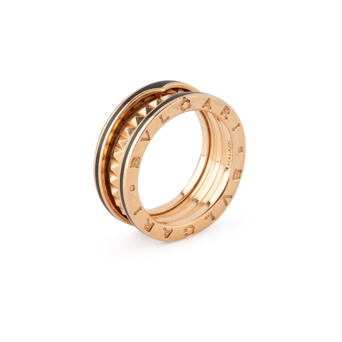 Bague Bandeau BULGARI "B.zero1 Rock" en or rose et céramique noire - Castafiore