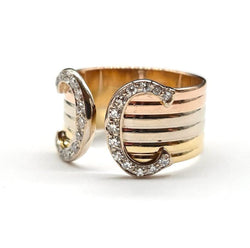 Bague Bandeau CARTIER "C de Cartier" en or blanc, or jaune, or rose et diamants - Castafiore