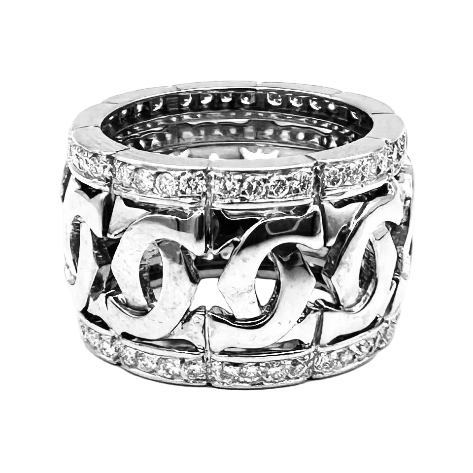 Bague Bandeau CARTIER "Entrelacé" en or blanc et diamants - Castafiore