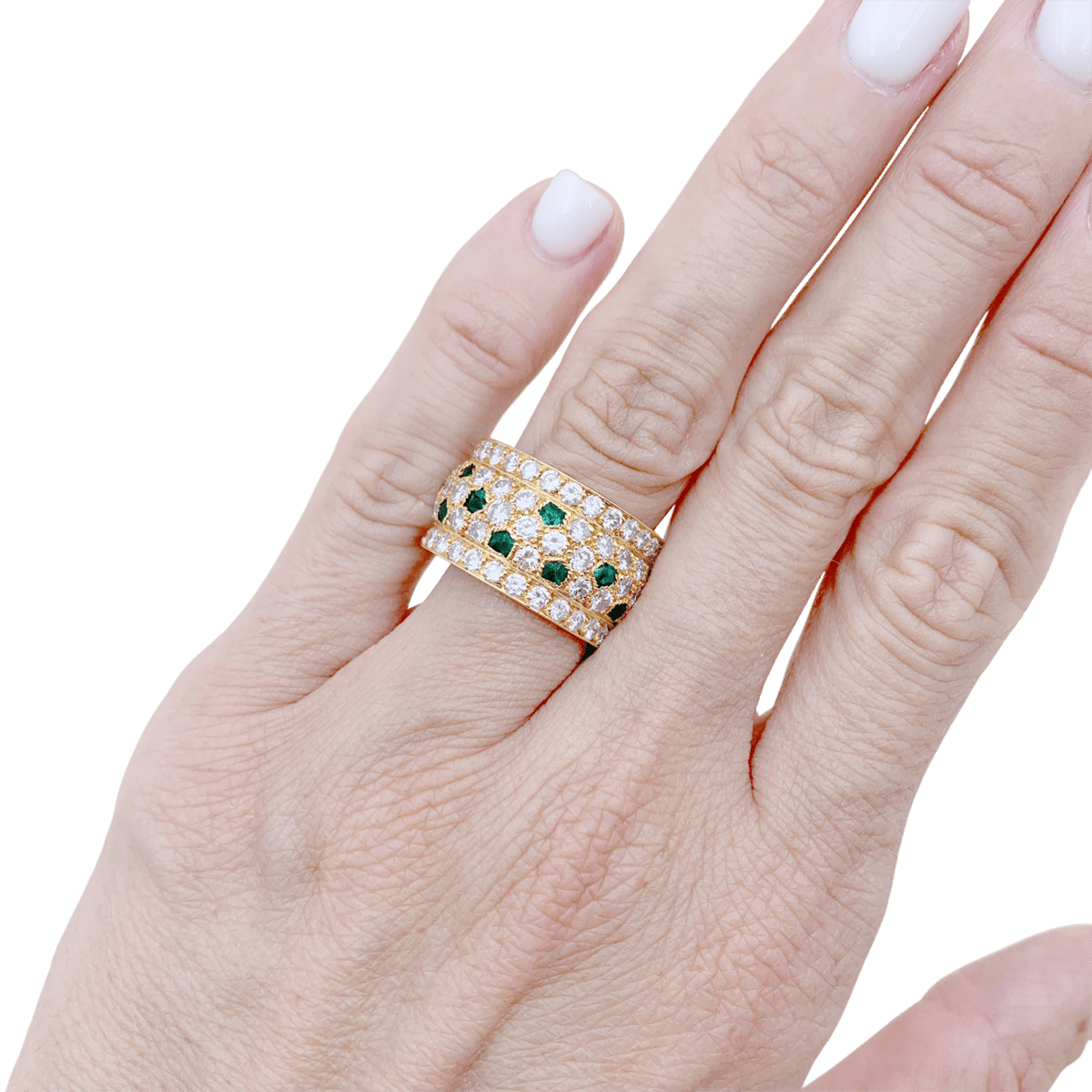 Bague Bandeau CARTIER "Nigéria" en or jaune, émeraudes et diamants - Castafiore