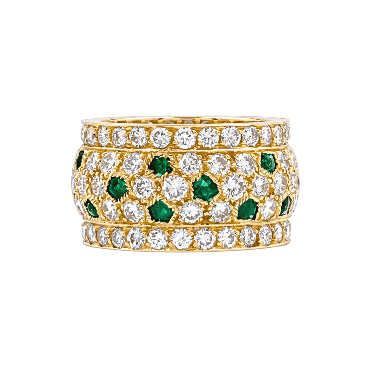 Bague Bandeau CARTIER "Nigéria" en or jaune, émeraudes et diamants - Castafiore