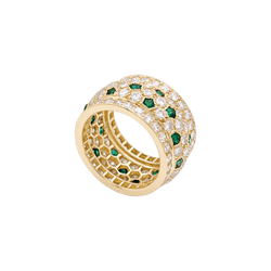 Bague Bandeau CARTIER "Nigéria" en or jaune, émeraudes et diamants - Castafiore