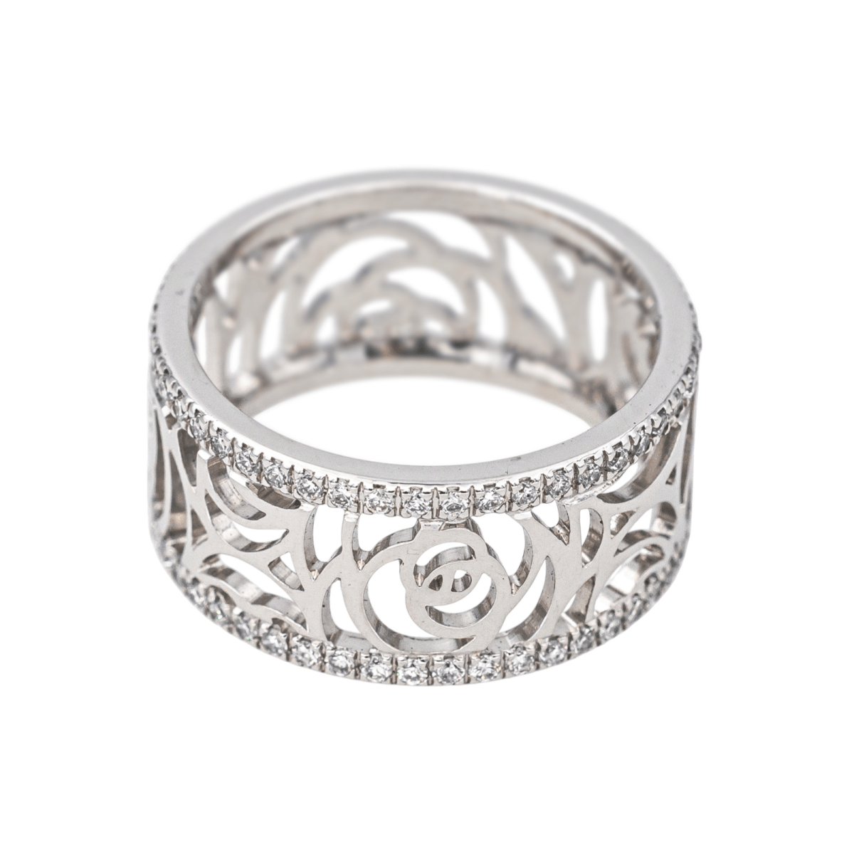 Bague Bandeau CHANEL "Camélia" en or blanc et diamants - Castafiore