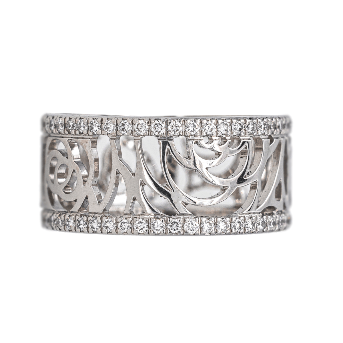 Bague Bandeau CHANEL "Camélia" en or blanc et diamants - Castafiore