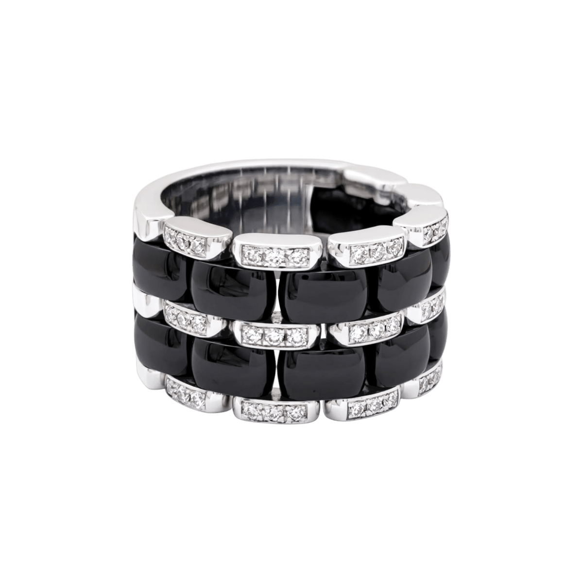 Bague Bandeau CHANEL "Ultra" GM en or blanc, céramique et diamants - Castafiore