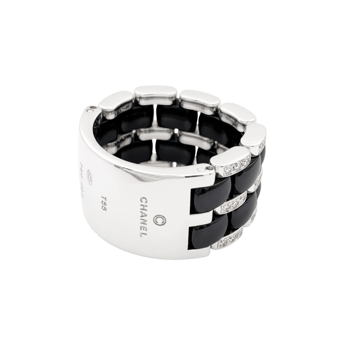 Bague Bandeau CHANEL "Ultra" GM en or blanc, céramique et diamants - Castafiore
