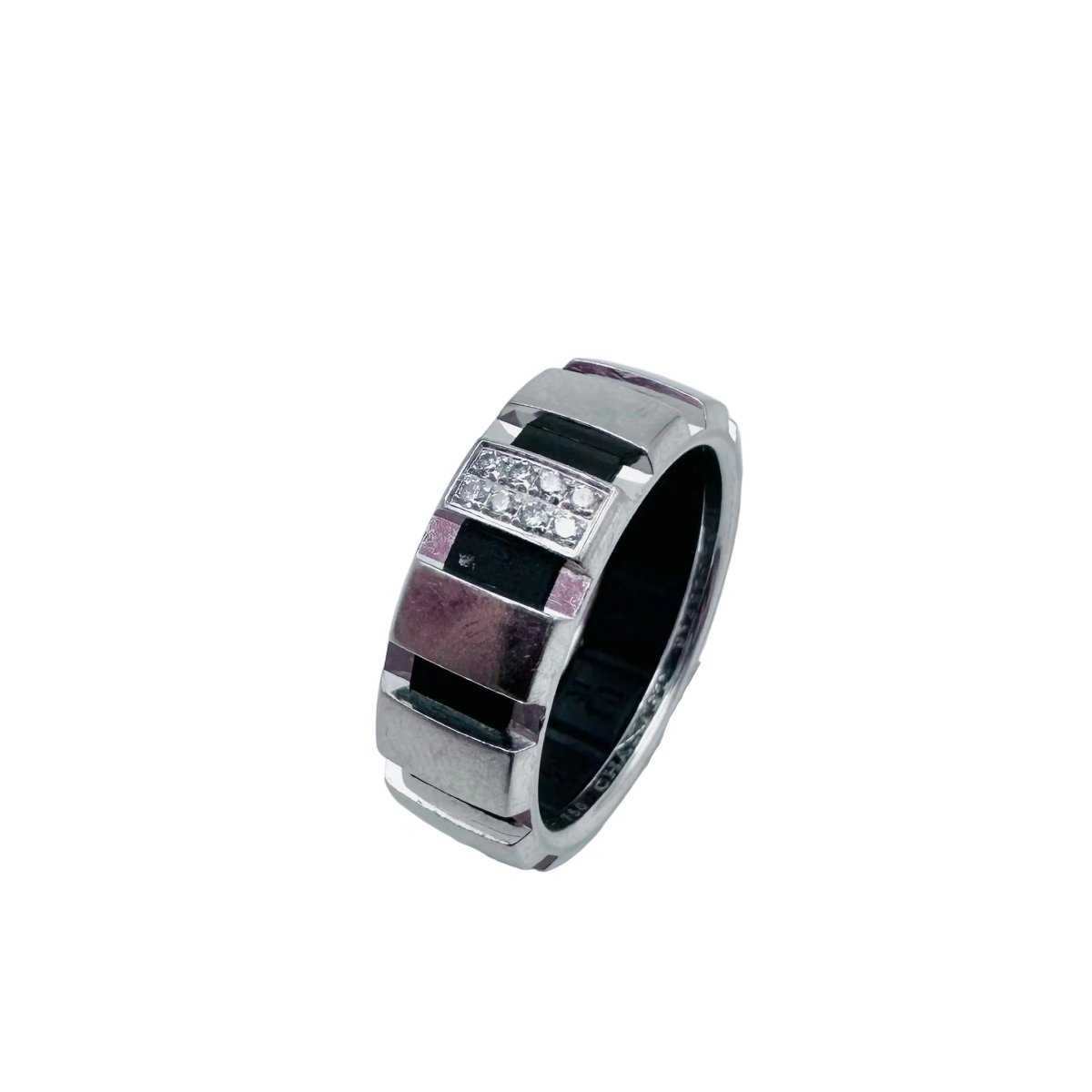 Bague Bandeau CHAUMET "Class One" en or blanc, diamants et caoutchouc - Castafiore