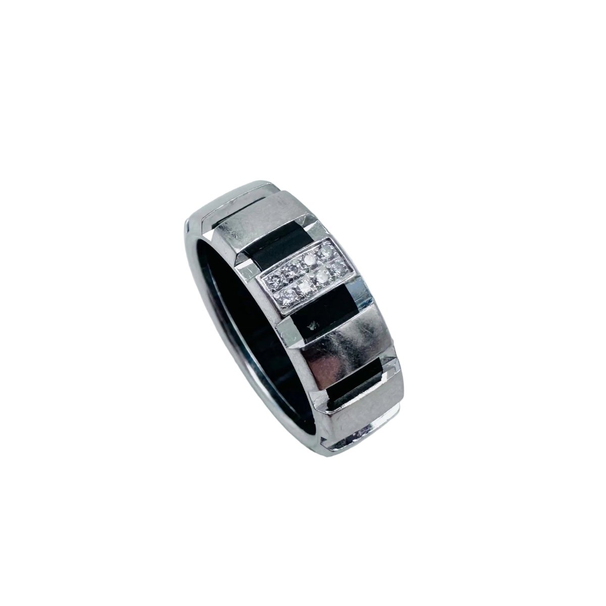 Bague Bandeau CHAUMET "Class One" en or blanc, diamants et caoutchouc - Castafiore