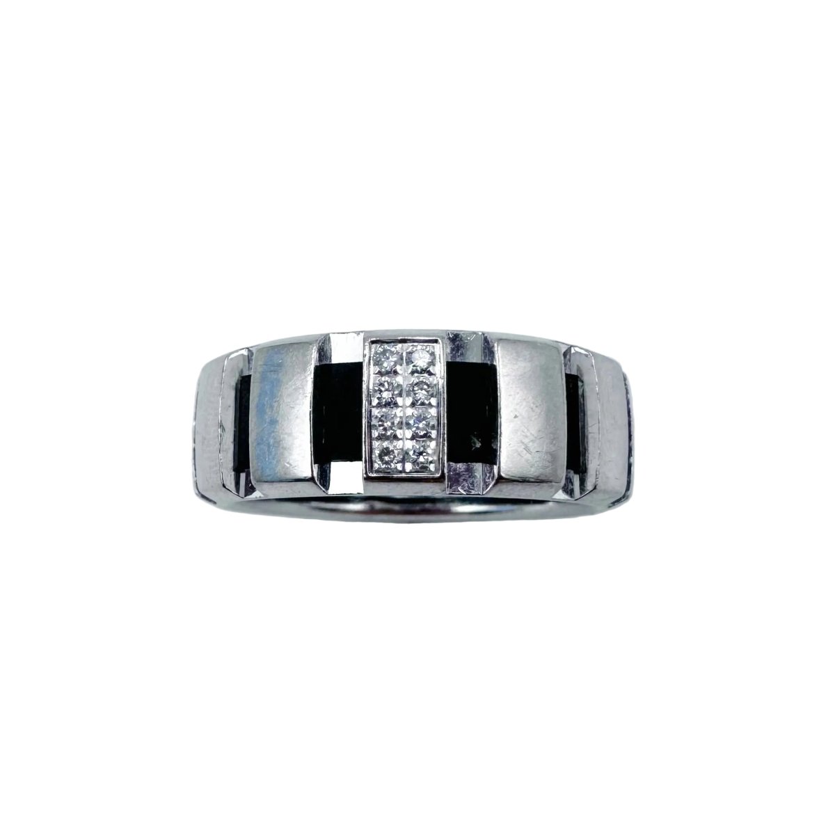 Bague Bandeau CHAUMET "Class One" en or blanc, diamants et caoutchouc - Castafiore