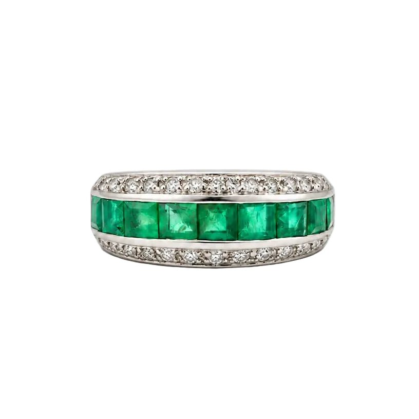 Bague Bandeau en or blanc, émeraudes et diamants - Castafiore