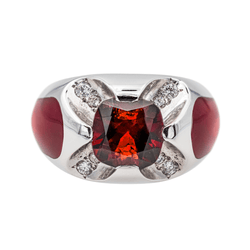 Bague Bandeau en or blanc, grenat et diamants - Castafiore