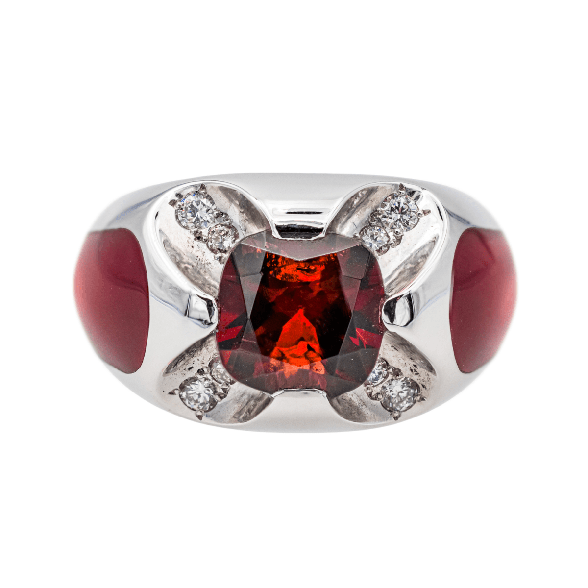 Bague Bandeau en or blanc, grenat et diamants - Castafiore