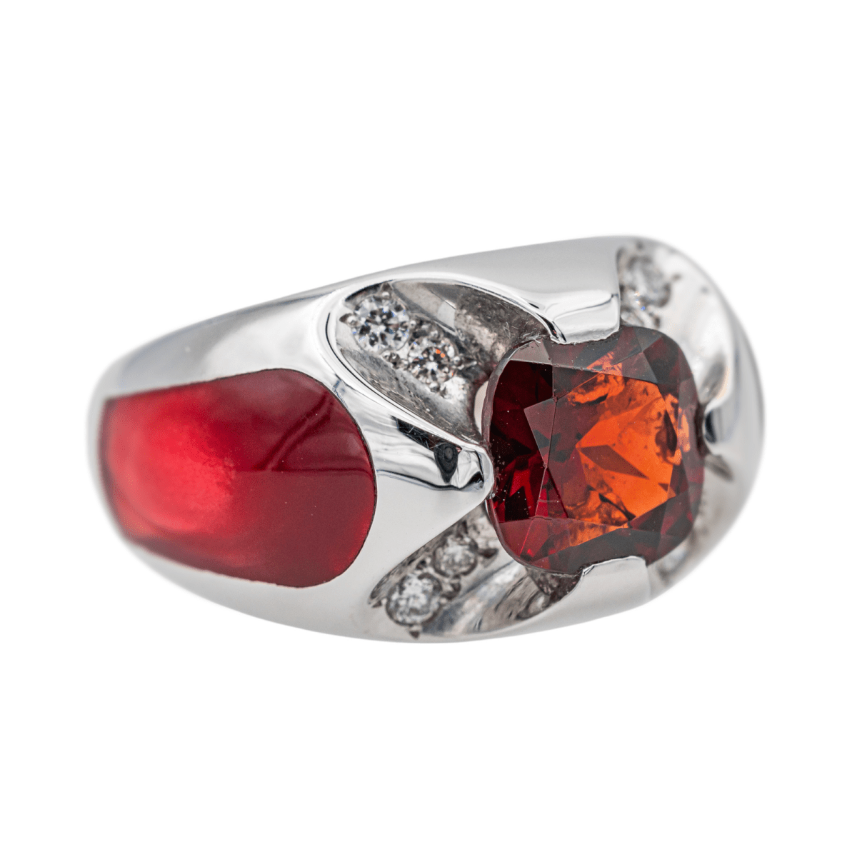 Bague Bandeau en or blanc, grenat et diamants - Castafiore