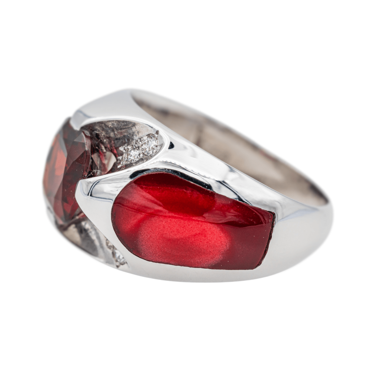 Bague Bandeau en or blanc, grenat et diamants - Castafiore