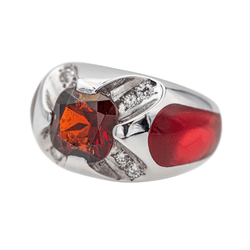 Bague Bandeau en or blanc, grenat et diamants - Castafiore