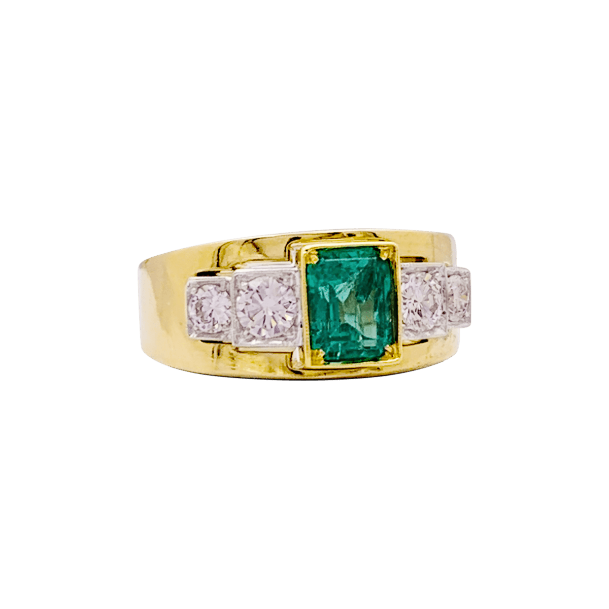 Bague Bandeau en or blanc, or jaune, émeraude et diamants - Castafiore