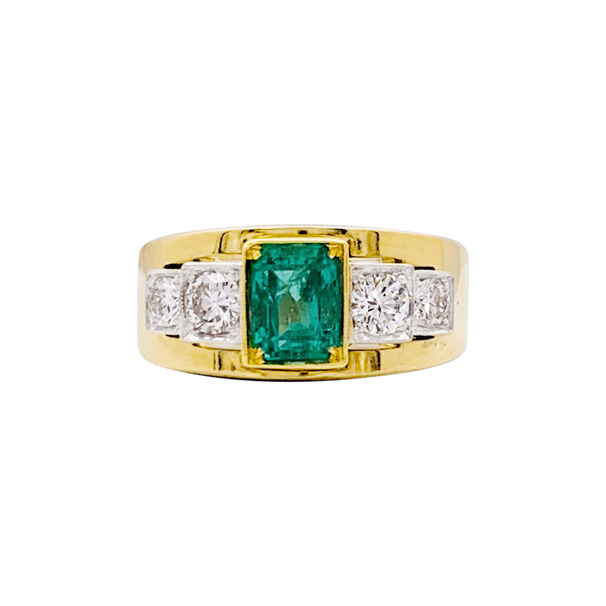 Bague Bandeau en or blanc, or jaune, émeraude et diamants - Castafiore