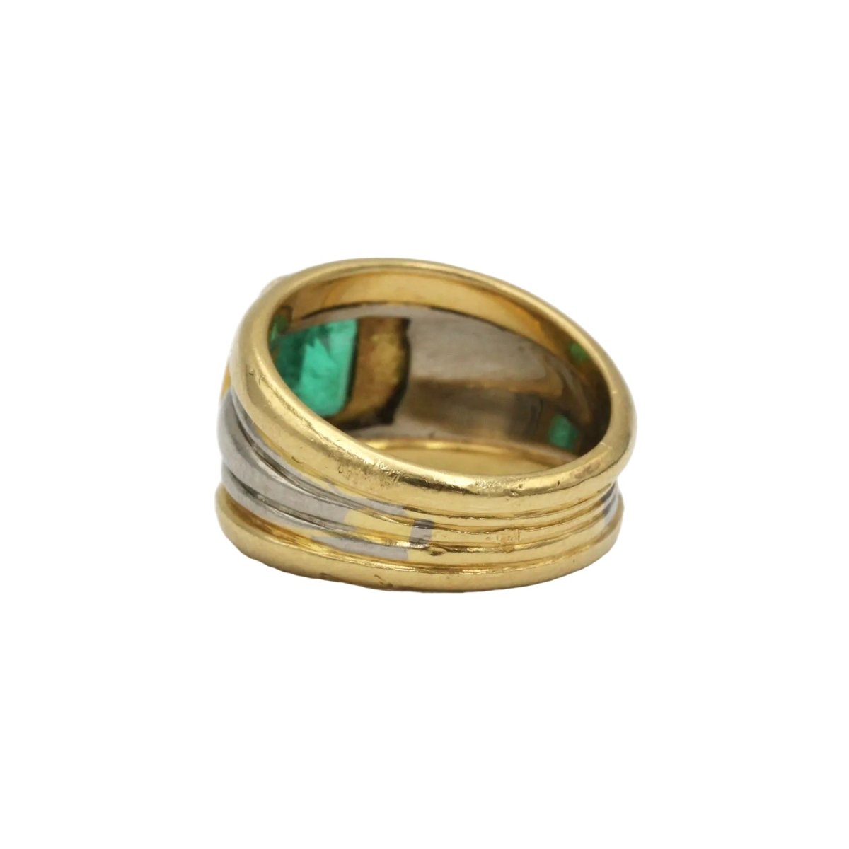 Bague Bandeau en or blanc, or jaune et émeraude - Castafiore