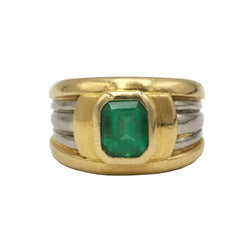 Bague Bandeau en or blanc, or jaune et émeraude - Castafiore