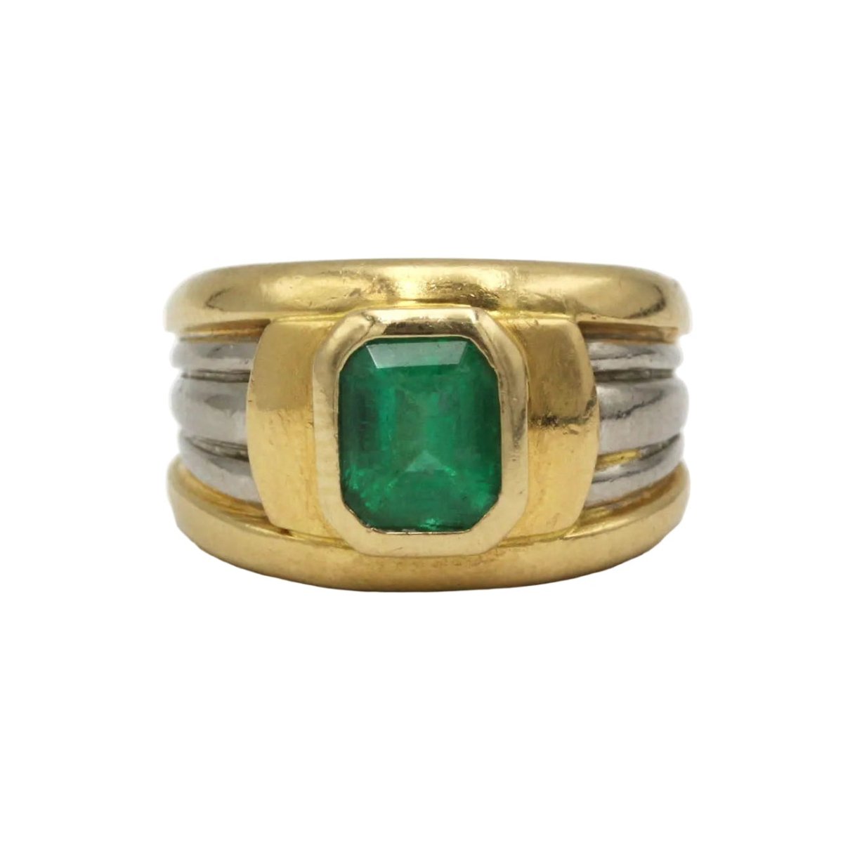 Bague Bandeau en or blanc, or jaune et émeraude - Castafiore