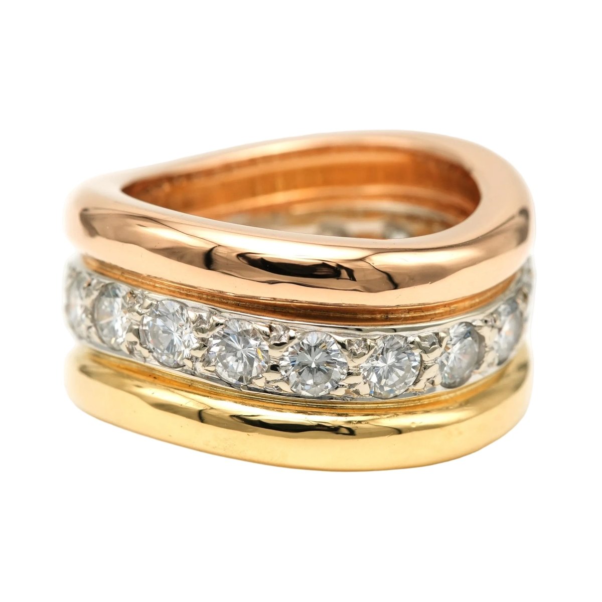 Bague Bandeau en or blanc, or jaune, or rose et diamants - Castafiore