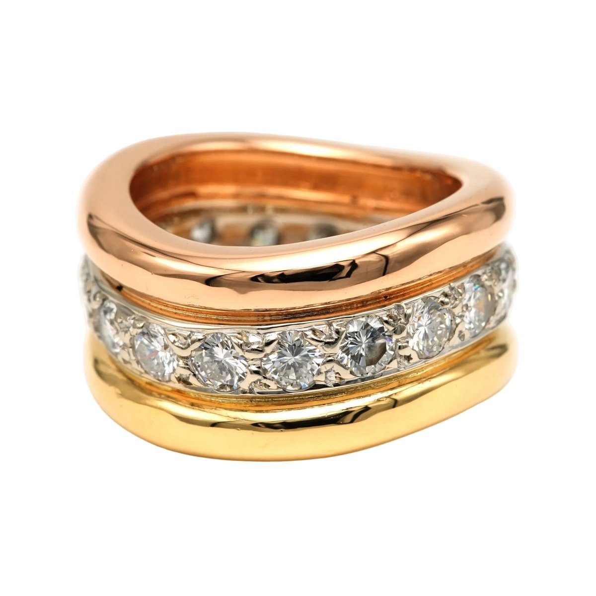 Bague Bandeau en or blanc, or jaune, or rose et diamants - Castafiore
