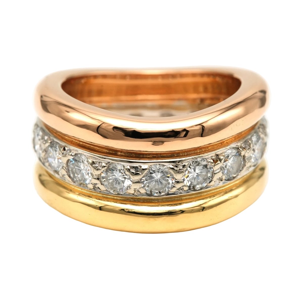 Bague Bandeau en or blanc, or jaune, or rose et diamants - Castafiore
