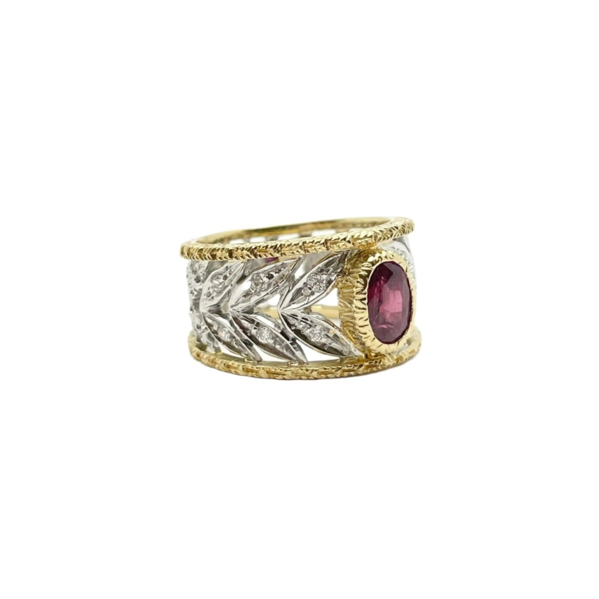 Bague Bandeau en or blanc, or jaune, rubis et diamants - Castafiore