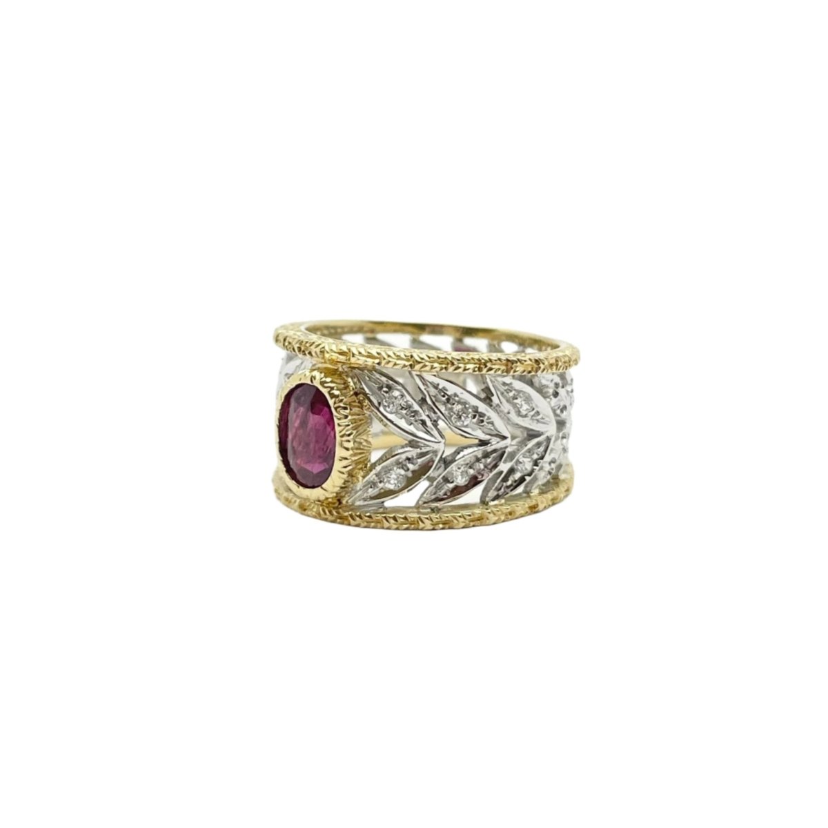 Bague Bandeau en or blanc, or jaune, rubis et diamants - Castafiore