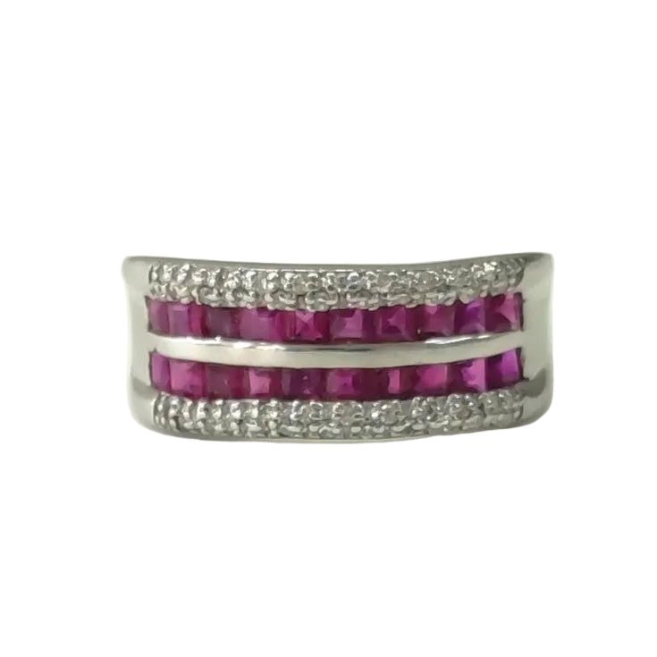 Bague Bandeau en or blanc, rubis et diamants - Castafiore
